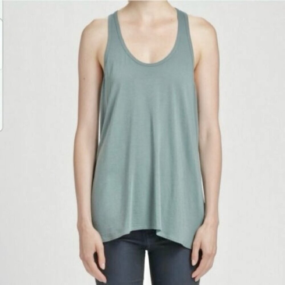 JNBY Asymmetric Hem Cotton Racerback Tank Top in Sage Green Size M